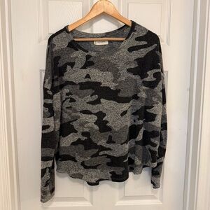 EUC Lucky Brand Hacci-Knit Camo-Print Top
